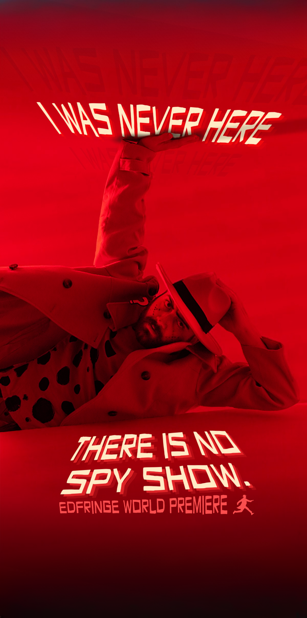 Leo Lion in character as the sleeper agent, in a red fedora and trenchcoat